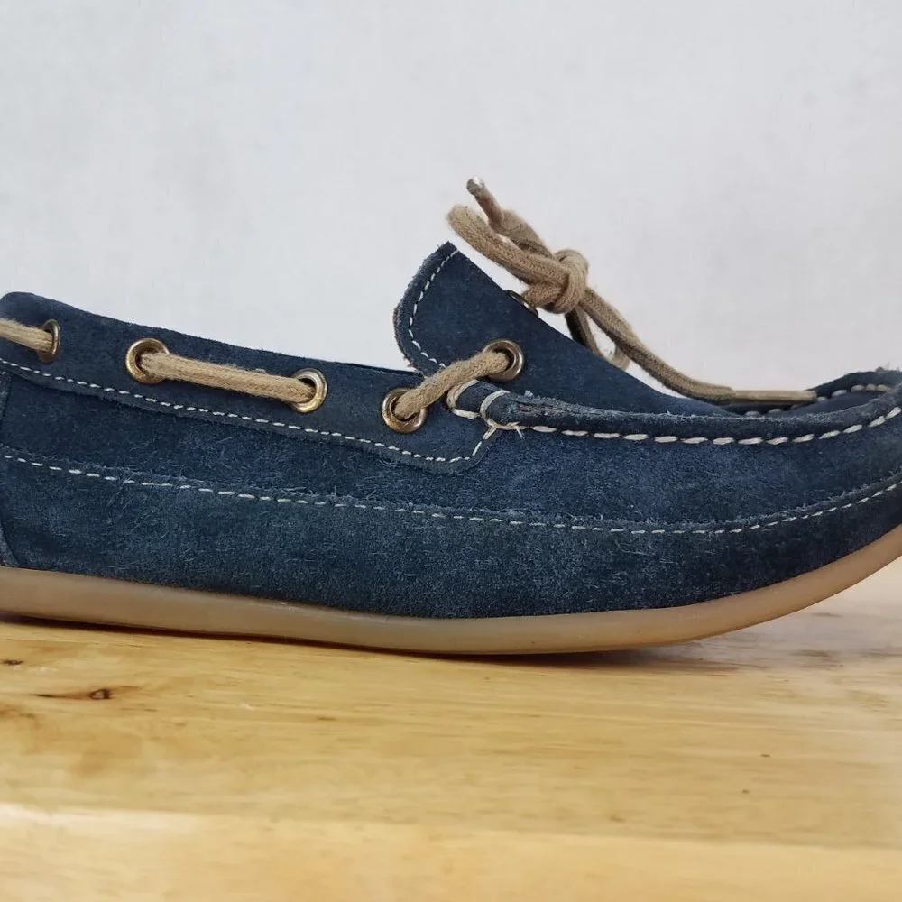 Florsheim Boat Shoe Jasper Tie Jr. Suede Genuine Leather Navy Blue Boys 1.5